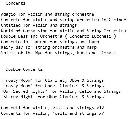 Concerti (various instruments, various sizes of orchestra)