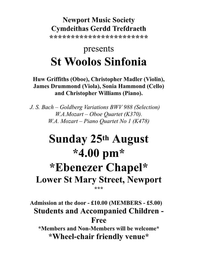 St Woolos Sinfonia Programme Concert 2019 Aug 25th