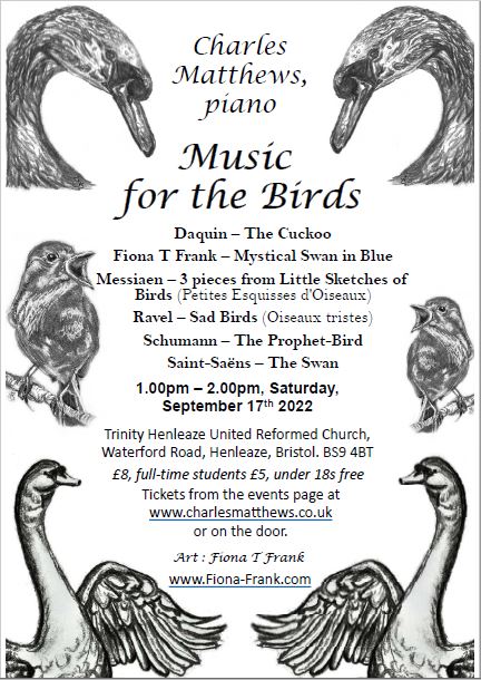 Mystical Swan in Blue- Concert 'Music for the Birds' Henleaze Poster