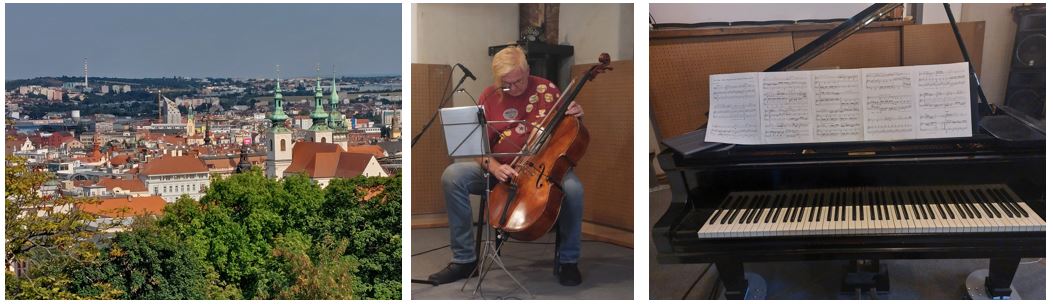 Brno: The piano, and Jan with cello