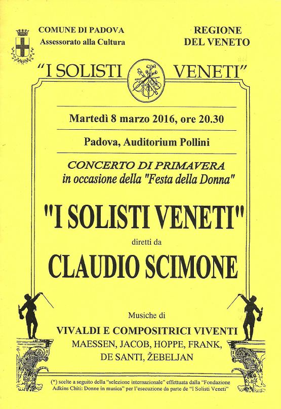 Programme for concert in Padua