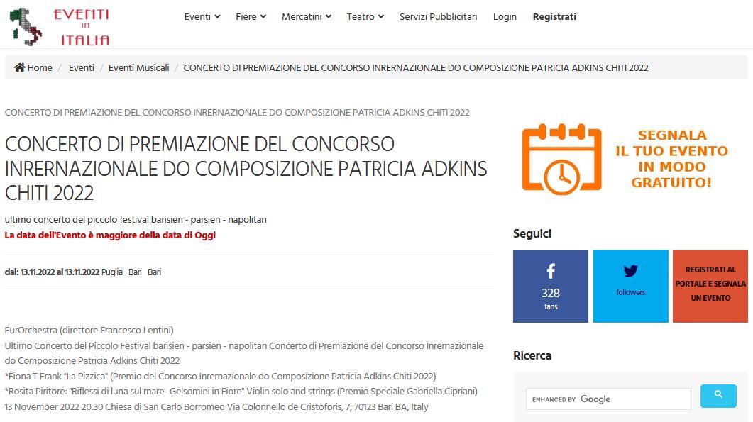 Eventi In Italia Advertisement for the concert