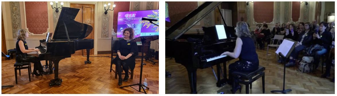 2 pictures of Maggie playing in the Ferrara concert