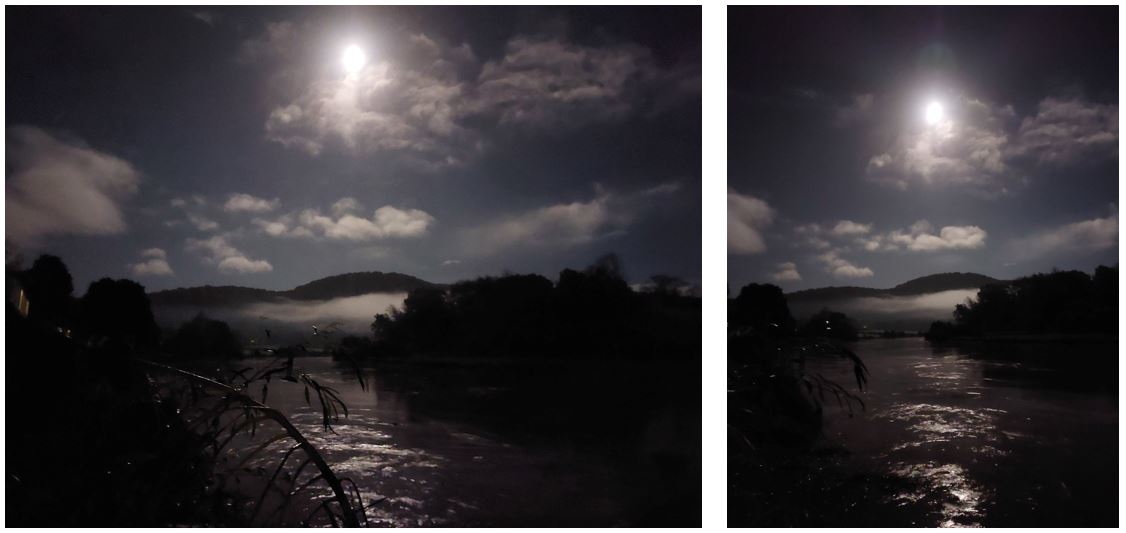 2 pictures of the Full moon over the River Wye