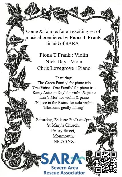 Flyer for the Concert in aid of SARA with list of pieces