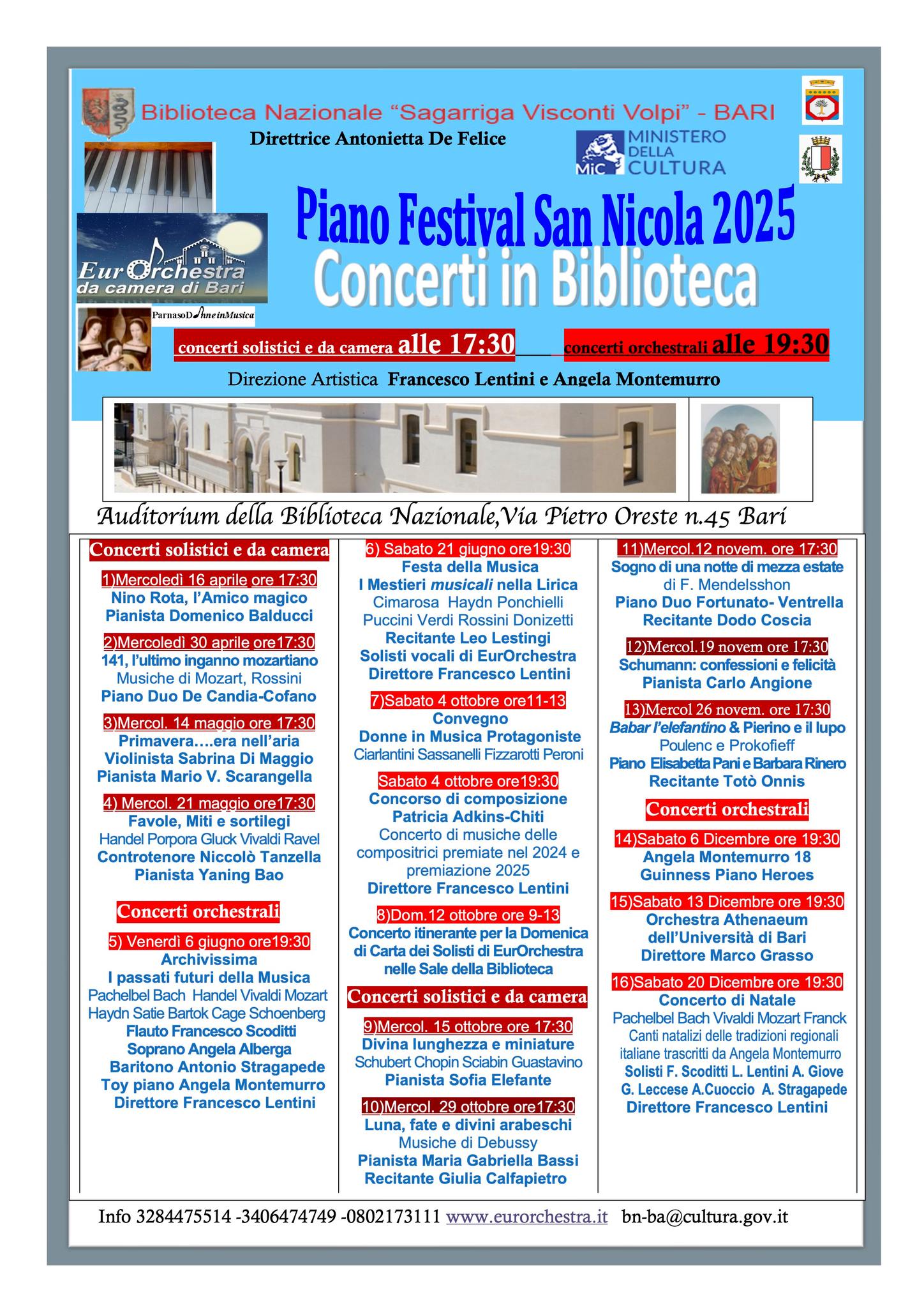 Bari 'Concerti in Biblioteca' 2025 Season Poster
