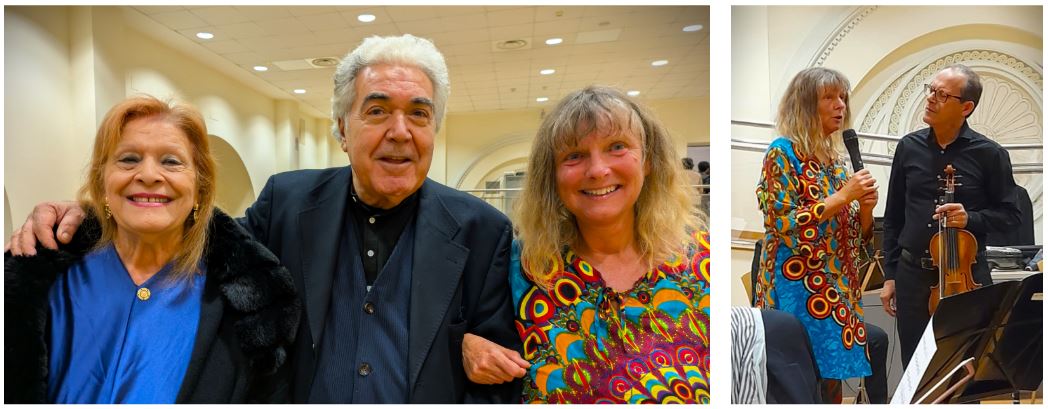 (L)Angela Montemurro, Francesco Lentini and Fiona Frank; (R) Fiona being translated by Michele Loconsole