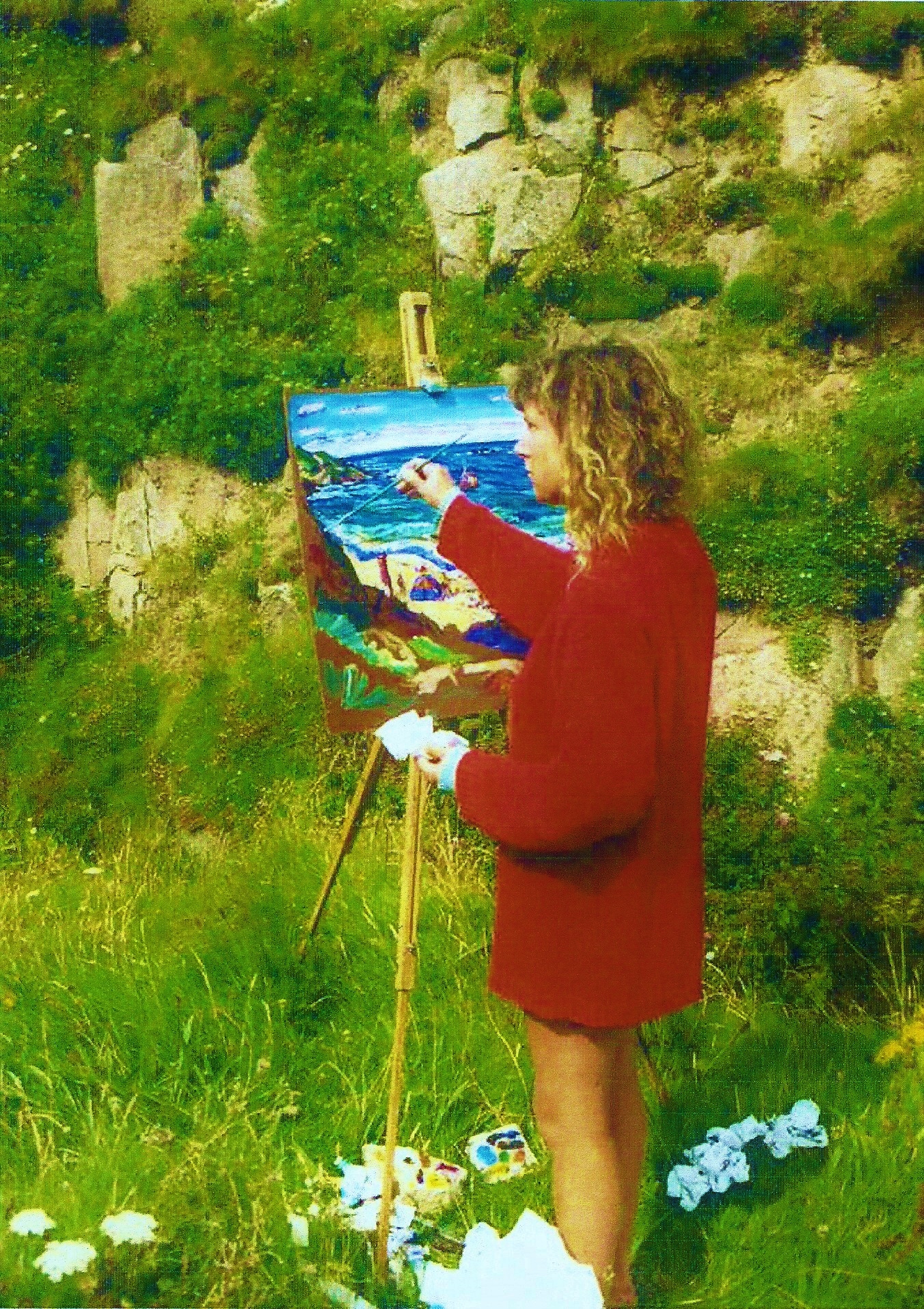 Fiona painting at Portheras Cove, 2002